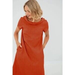 Le Muse Story Linen Dress Orange Relaxed Retro Summer Bow XXL